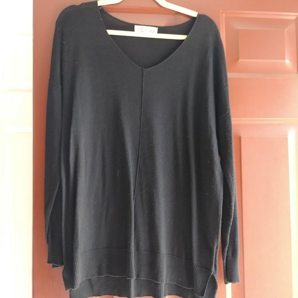 Pink Rose Black Pullover Sweater